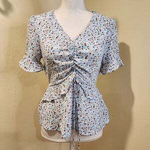 Monteau Los Angelea Vibrant Floral Ruched Top Size M